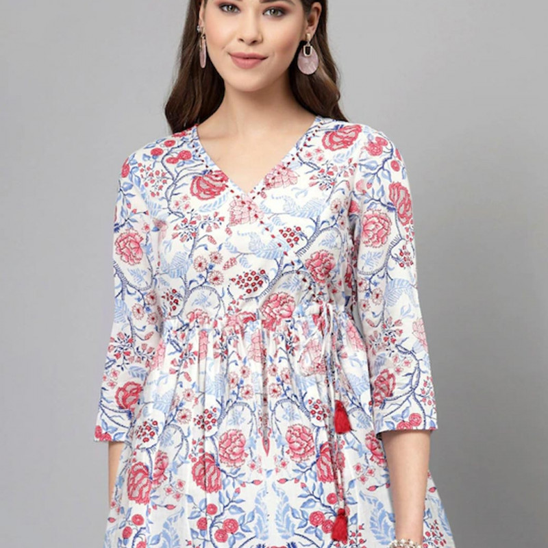 White and red longline wrap top